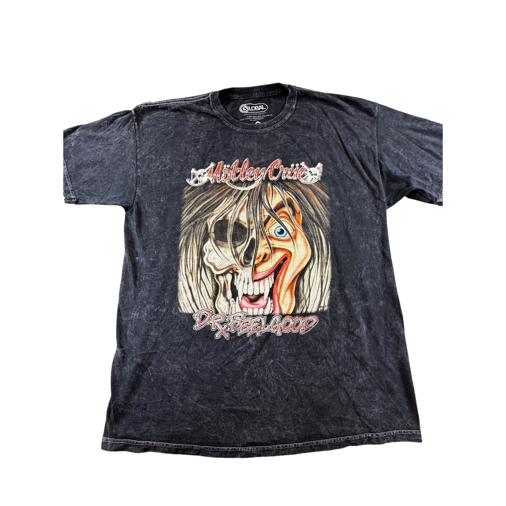 Motley Crue Dr Feelgood T-Shirt Mens Large Black Acid Wash Graphic Band Tee 2021